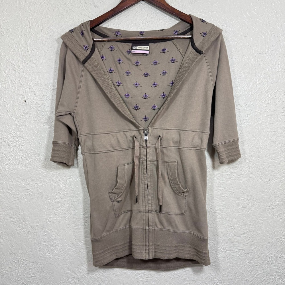 Topo Ranch Hooded Jacket Small 1/2 Sleeve Organic Cotton Vtg Y2K Western Cowgirl